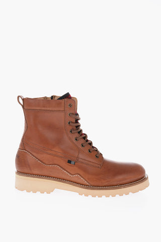Leather JUNGLE Combat Boots with Side Zip and Wool Detail