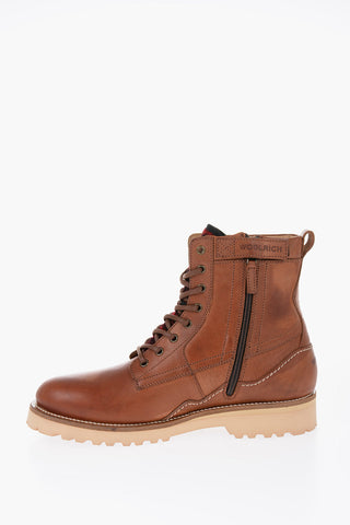 Leather JUNGLE Combat Boots with Side Zip and Wool Detail