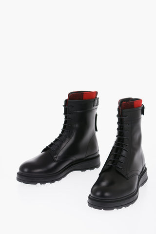 Leather  WORK Combat Boots with Buffalo Check Detail
