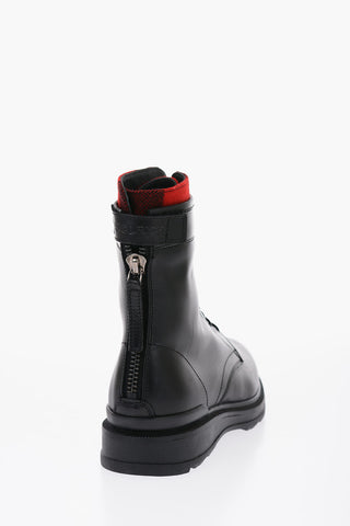 Leather  WORK Combat Boots with Buffalo Check Detail