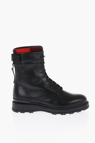 Leather  WORK Combat Boots with Buffalo Check Detail