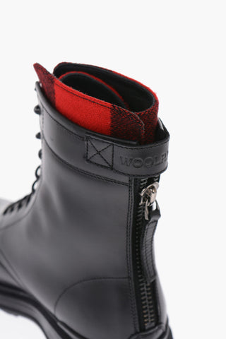 Leather  WORK Combat Boots with Buffalo Check Detail
