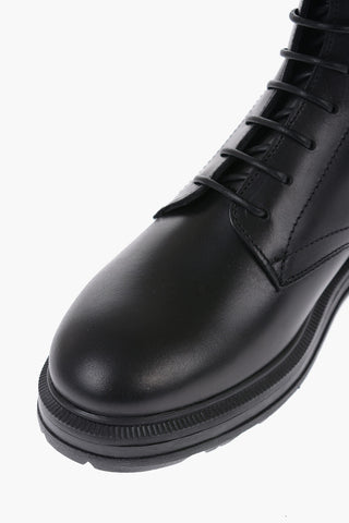 Leather  WORK Combat Boots with Buffalo Check Detail