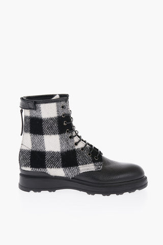 Combat-Stiefel aus gehämmertem Leder und Wolle im Buffalo-Karo