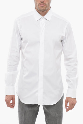 Stretch Cotton Slim Fit Shirt with Hidden Buttoning