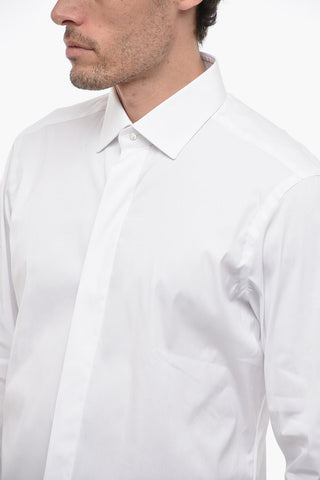 Stretch Cotton Slim Fit Shirt with Hidden Buttoning