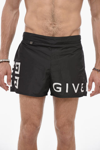 Solid Color Swim Shorts with Contrasting Logo