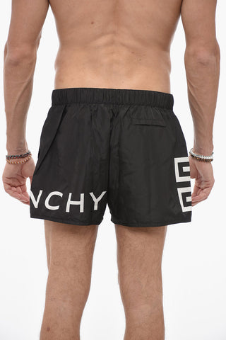 Solid Color Swim Shorts with Contrasting Logo