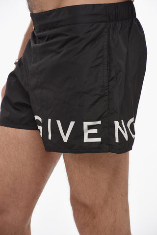 Solid Color Swim Shorts with Contrasting Logo