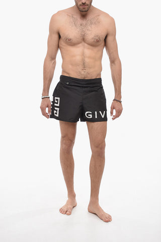 Solid Color Swim Shorts with Contrasting Logo