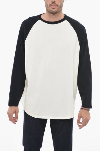 Two-Tone Lightweight Cotton Crew-Neck Sweater