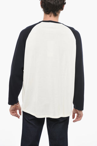 Two-Tone Lightweight Cotton Crew-Neck Sweater