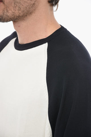Two-Tone Lightweight Cotton Crew-Neck Sweater