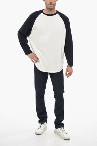 Two-Tone Lightweight Cotton Crew-Neck Sweater