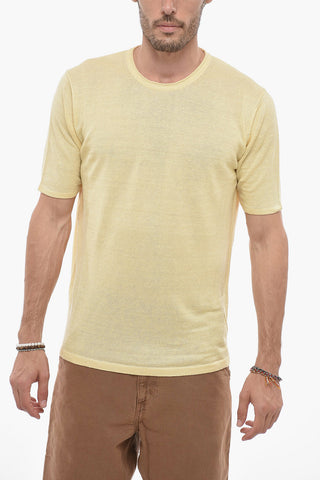 T-Shirt Girocollo in Lino a Tinta Unita