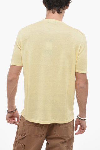 T-Shirt Girocollo in Lino a Tinta Unita