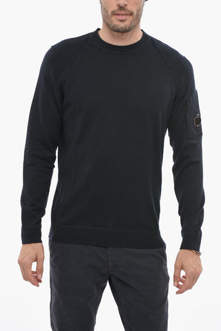 Lightweight Cotton Crew-neck Sweater with Logo On the Sleeve