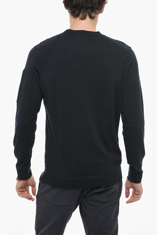 Lightweight Cotton Crew-neck Sweater with Logo On the Sleeve