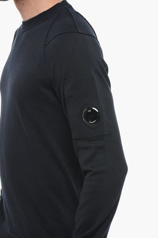 Lightweight Cotton Crew-neck Sweater with Logo On the Sleeve