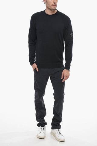 Lightweight Cotton Crew-neck Sweater with Logo On the Sleeve