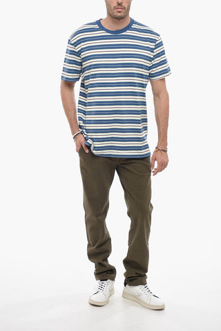 T-shirt Girocollo a Righe con  Dettaglio a Coste