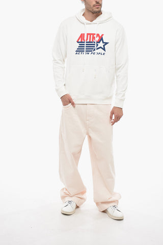 Brushed Cotton Hooded Sweatshirt with Logo Print
