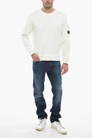 Brushed Cotton Crew-neck Sweatshirt with Sleeve Pocket