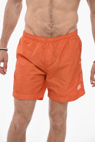 Solid Color Swim Shorts with Contrasting Logo