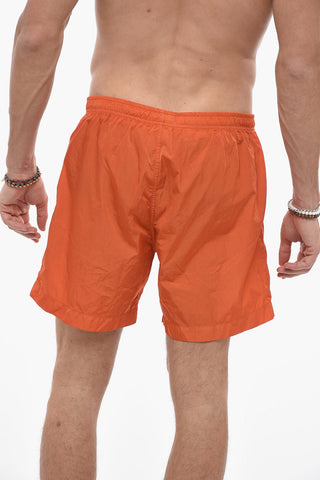 Solid Color Swim Shorts with Contrasting Logo
