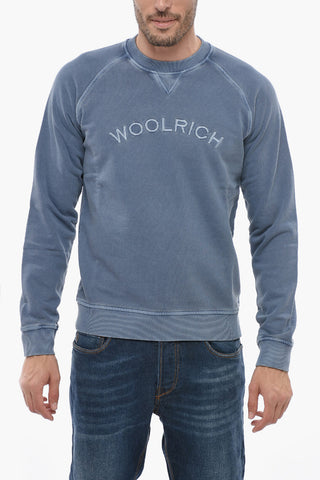 Solid Color Crew-neck Sweatshirt with Embossed Logo