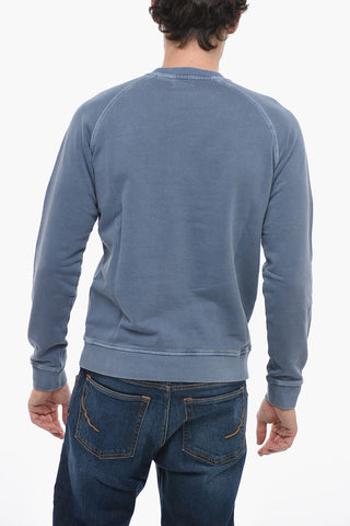 Solid Color Crew-neck Sweatshirt with Embossed Logo