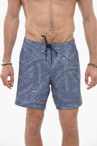 Patterned Stretch Fabric Swim Shorts
