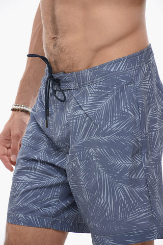 Patterned Stretch Fabric Swim Shorts