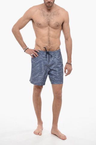 Patterned Stretch Fabric Swim Shorts