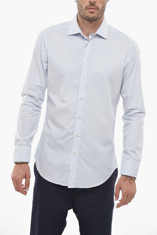 Spread Collar Striped Cotton Shirt