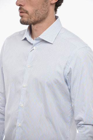 Spread Collar Striped Cotton Shirt