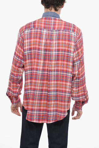 Button Down Collar Checked Asymmetrical Shirt