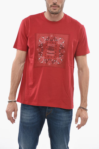 T-Shirt Girocollo in Tinta Unita a Fantasia Paisley