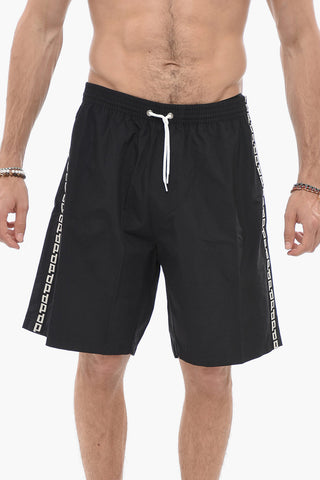 Solid Color Swim Shorts with Logoed Side Band