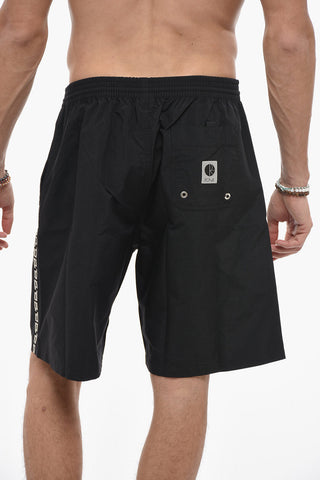 Solid Color Swim Shorts with Logoed Side Band