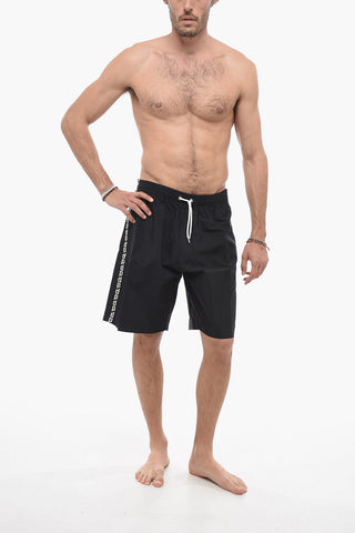 Solid Color Swim Shorts with Logoed Side Band