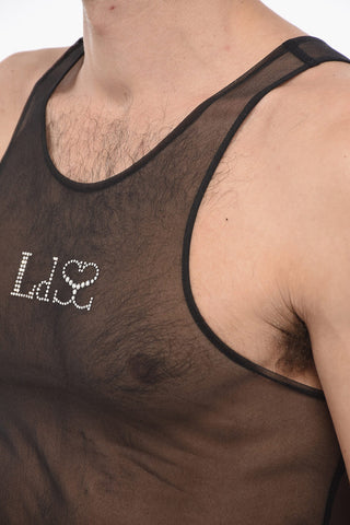 Sheer UNISEX Tank Top With Rhinestone Logo