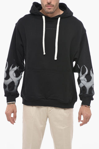 Felpa Con Cappuccio In Cotone Garzato Con Stampa Logo