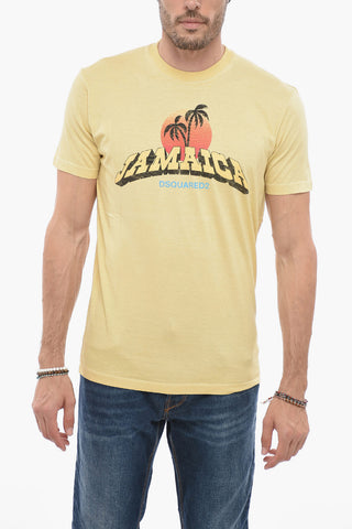 Solid Color COOL FIT Crew-neck T-Shirt with Front Print