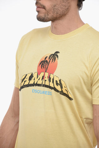 Solid Color COOL FIT Crew-neck T-Shirt with Front Print