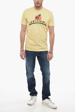 Solid Color COOL FIT Crew-neck T-Shirt with Front Print