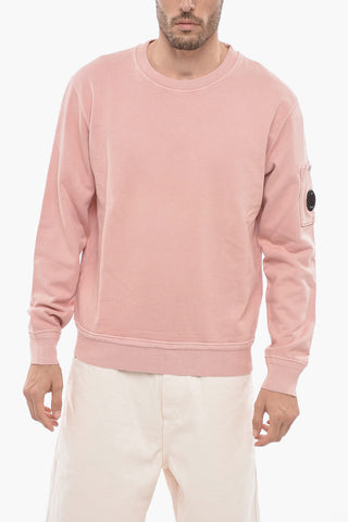 Brushed Cotton Crew-neck Sweatshirt with Sleeve Pocket
