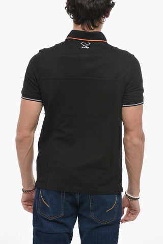 Contrasting Trims 2-Buttons Cotton Polo Shirt