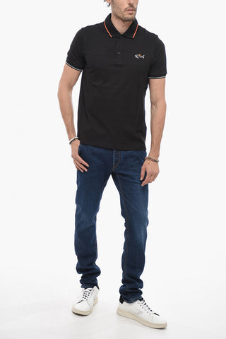Contrasting Trims 2-Buttons Cotton Polo Shirt