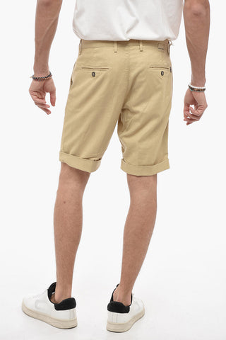 Cuffed Hem Cotton Twill Shorts